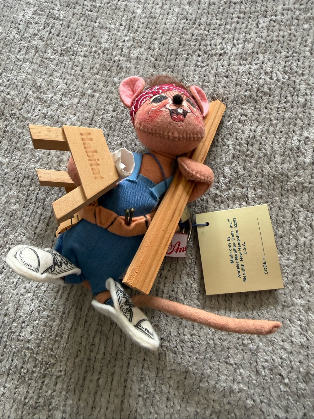 Annalee 1994‎ Habitat Builder Carpenter Mouse Doll Vintage Collectible #9954